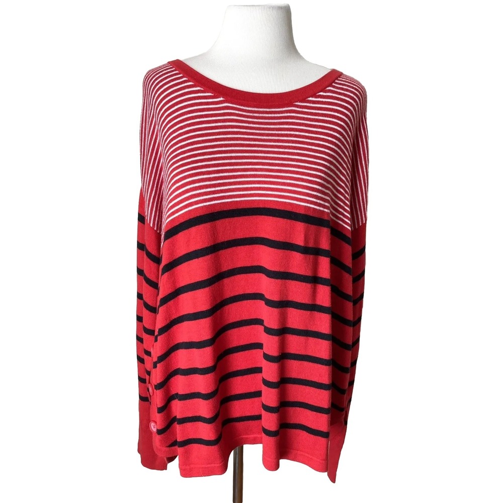 Nautical Crown And Ivy Sweater Red Coastal Size XL long Sleeve Striped